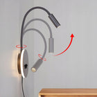 Lampka do czytania na łóżku, 3 w + 8 w , montaż ścienny z 2 przełącznikiem kinkiet LED czarny aluminiowy, sypialnia, 14