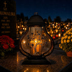 Znicz Duży Lampion z Srebrnym Drzewkiem wkład LED na Wszystkich Świętych dekoracja nagrobna, cmentarna ozdoba, 33 cm