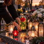ZNICZ NA CMENTARZ DUŻY, ŚWIECI JAK ZNICZ SOLARNY, RÓŻA WIECZNA LED, PIĘKNY lampion nagrobny, dekoracja grobu, wysokość