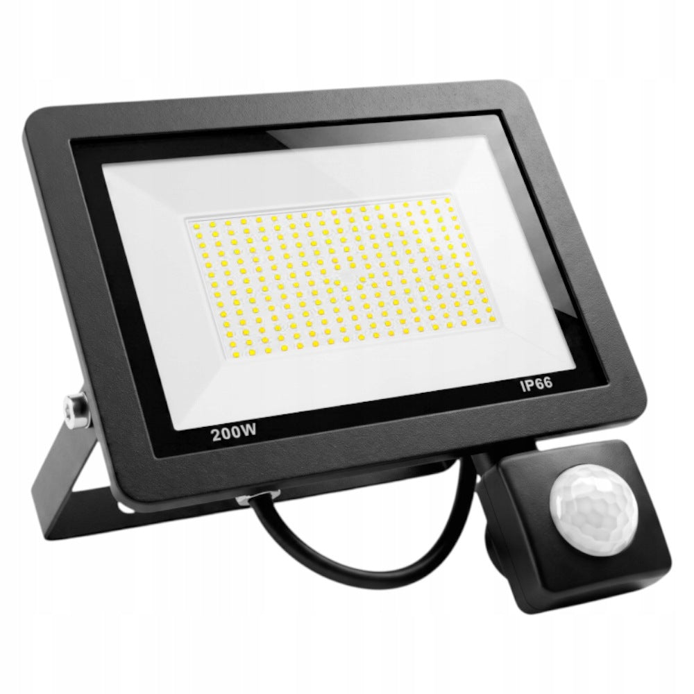 Halogen LED 200W lampa z czujnik ruchu zmierzchu naświetlacz reflektor IP66 do posesji i podjazdu, garażu, zimne białe