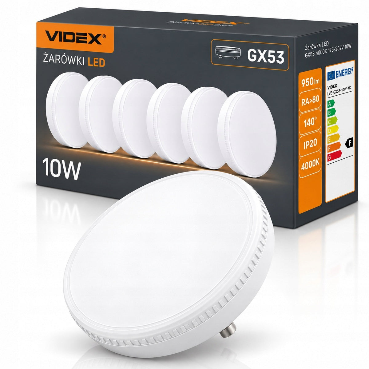 6x Żarówka LED GX53 10W 950lm 4000K ściemnialna Mocna Nie Mruga Wydajna do opraw sufitowych, neutralne światło, okrągły