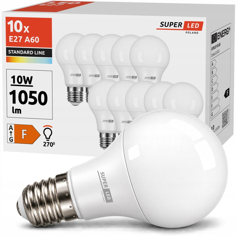 10x Żarówka LED E27 10W = 100W kulka CCD premium mocna 1050lm biała ciepła źródło światła do lamp i opraw sufitowych