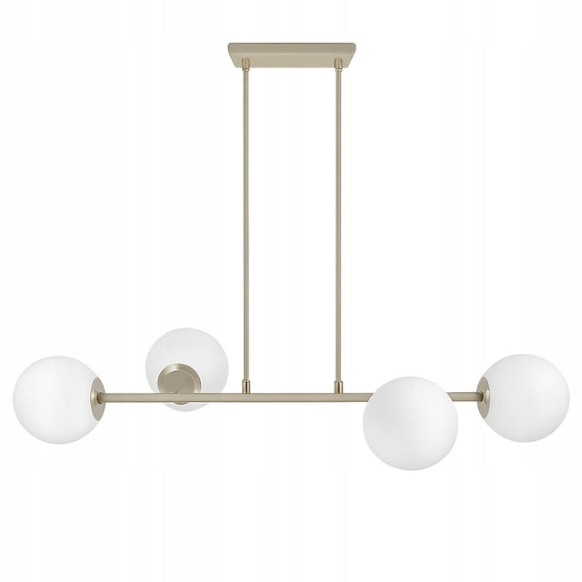 Lampa Wisząca Sufitowa Ecru Beż Kaszmir Żyrandol Białe Kule 4x LED E27 oprawa do salonu i jadalni, metalowa, na 4 żarówki, wysokość 110 cm