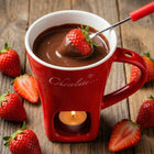Zestaw do Fondue Czekoladowego Kubek Podgrzewacz z Widelczykiem czerwony na tealight, do owoców i deserów, naczynie do