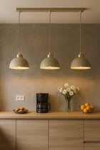 Lampa Wisząca Zwis Plafon Żyrandol Półkula Ecru Beżowa Kaszmir Moon Led metalowa 3-punktowa do salonu i jadalni, gwint