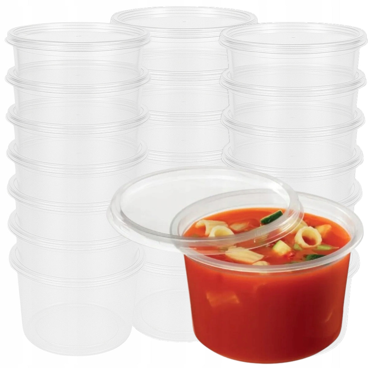 POJEMNIKI OKRĄGŁE WIECZKO POKRYWKA DO ŻYWNOŚCI NA ZUPĘ 500ml GUILLIN 50szt miseczki cateringowe plastikowe bezbarwne