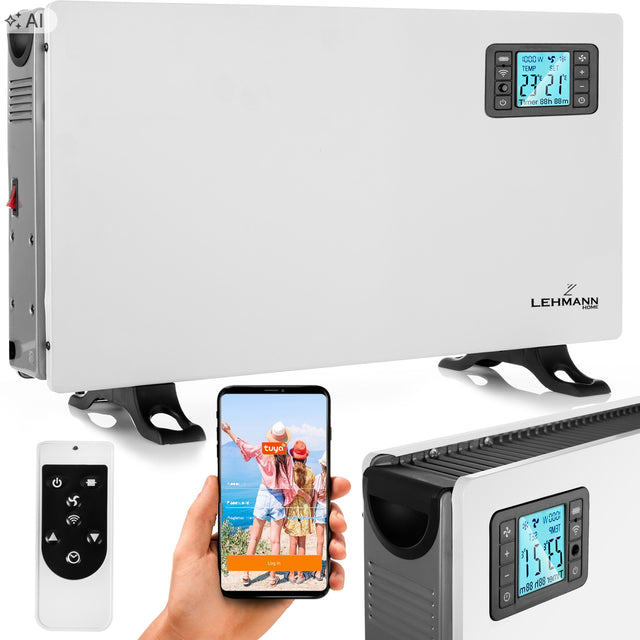 Grzejnik elektryczny konwektorowy energooszędny wi-fi 2000W pilot timer LED 655 mm 370 mm grzewcza biały