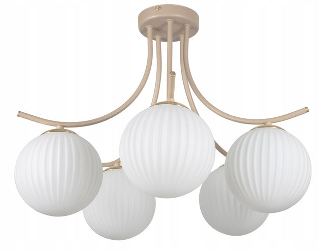 Nowoczesna lampa plafon sufitowa ecru żyrandol nowoczesna biała kula LED szklana 5-punktowa do salonu, gwint E27, wysokość 52 cm