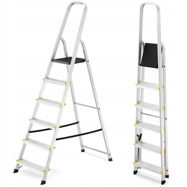 Drabina aluminiowa domowa jednostronna profesjonalna higher 6 stopni 150kg do malowania i remontu, wysokość robocza 3,19 m