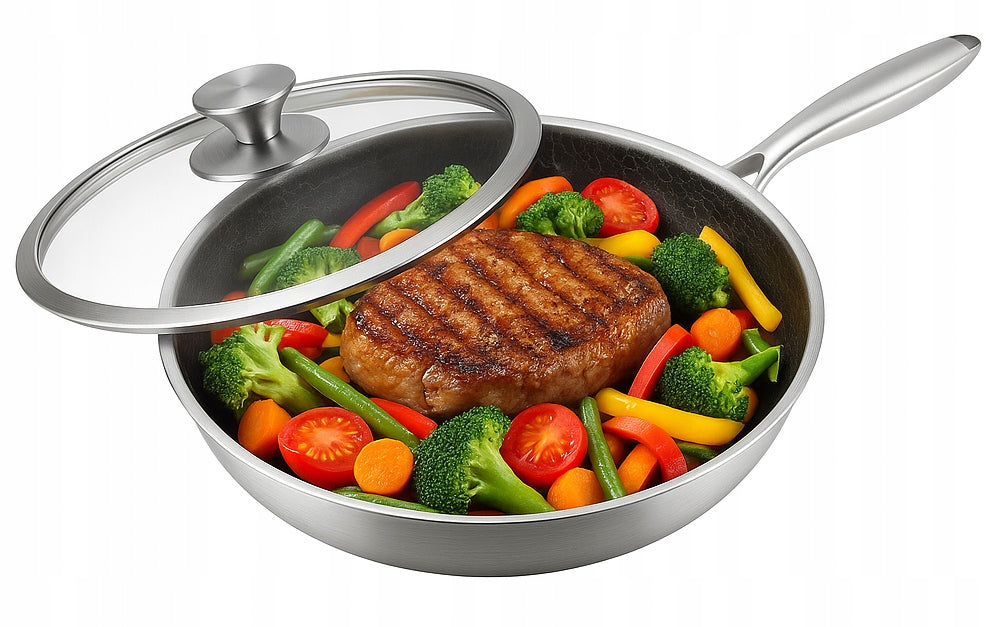 Patelnia stalowa z pokrywą 28 cm plaster miodu Indukcja Gaz Edenberg nieprzywierająca non-stick do smażenia ceramiczna