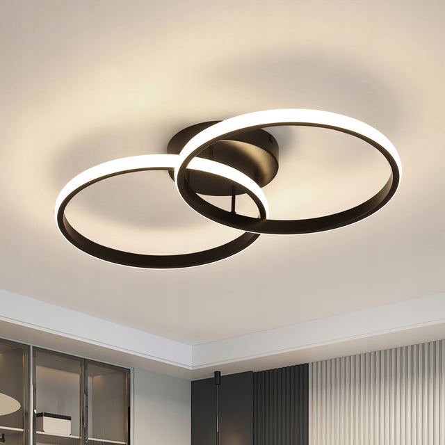 Lampa sufitowa plafon LED ring żyrandol nowoczesna salonu czarna 42W 4500K oprawa wisząca aluminiowa, 2 punkty światła, wysokość 55 cm