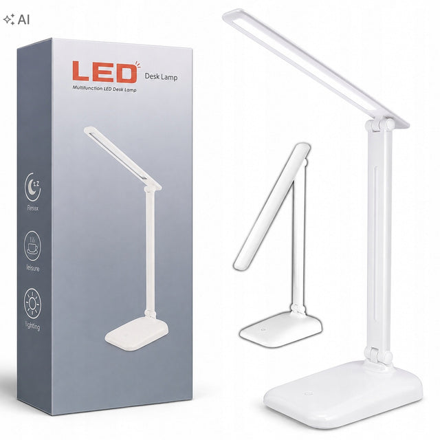 Lampka biurkowa szkolna LED dotyk na biurko do czytania nauki pracy nocna lampa stołowa z regulacją jasności, biała, zasilana sieciowo, wys. 62 cm