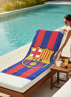 FC BARCELONA ręcznik plażowy 70 x 140 cm BARCA PLAŻA BASEN WAKACJE KIBIC mikrofibra, prostokątny, kąpielowy dla fana