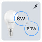 6x Żarówka LED E14 Mała Kulka 8W =60W 880lm 4000K premium lumiled NIE mruga źródło światła, neutralna biel, do lamp i