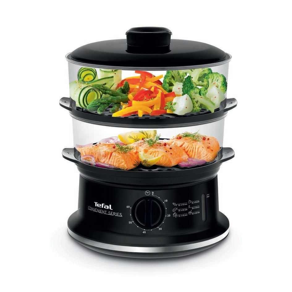 Parowar Tefal Convenient VC140131 6 l 900 w garnek do gotowania na parze, do warzyw i ryżu, 2 pojemniki, timer