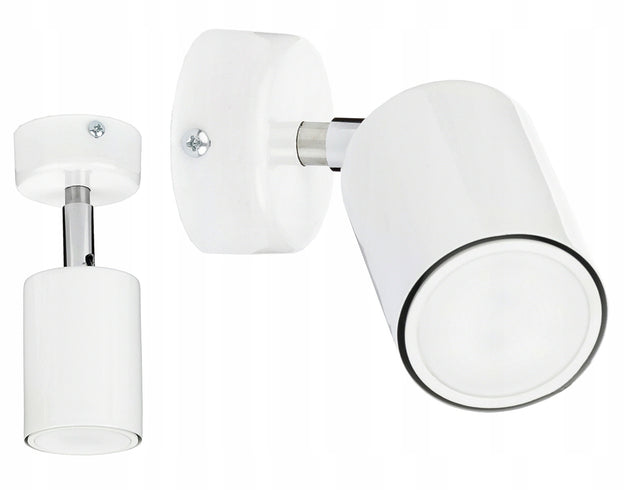 Lampa kinkiet spot reflektor ścienny sufitowy regulowany biały chrom GU10 oprawa metalowa jednopunktowa do przedpokoju i salonu