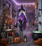 DEKORACJA WISZĄCA WIEDŹMA 90 CM DŹWIĘK ŚWIATŁO OZDOBA SALI HALLOWEEN figura czarownicy, straszydło, rekwizyt na