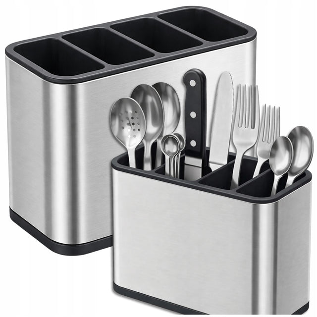 Suszarka Ociekacz Na Sztućce Stojak Organizer Pojemnik Kuchenny z Tacką metalowy koszyk na widelce noże łyżki, srebrny 18 cm
