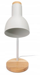 DESIGNERSKA LAMPKA BIURKOWA NOCNA STYL SKANDYNAWSKI 40W E27 + DREWNO lampa stołowa biała 36 cm zasilana sieciowo bez