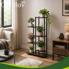 Kwietnik Stojący Metalowy Stojak na Kwiaty Rośliny Loft Półki 6 Poziomowy regał doniczkowy 113 cm brązowo-czarny