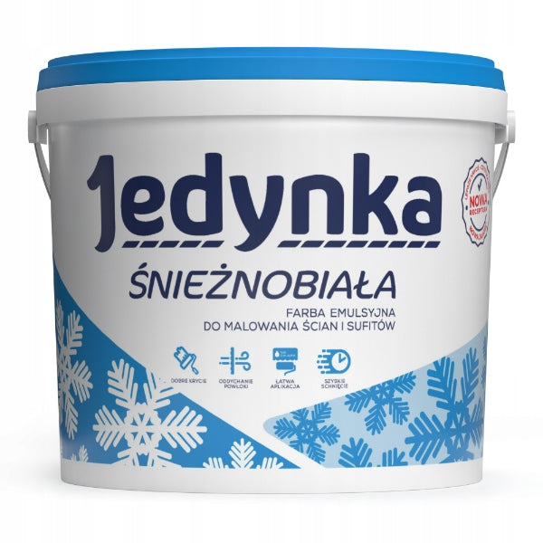 Jedynka Śnieżnobiała Farba biała emulsyjna do ścian dobre krycie matowa 10l akrylowa, do malowania powierzchni, wydajność 100 m²