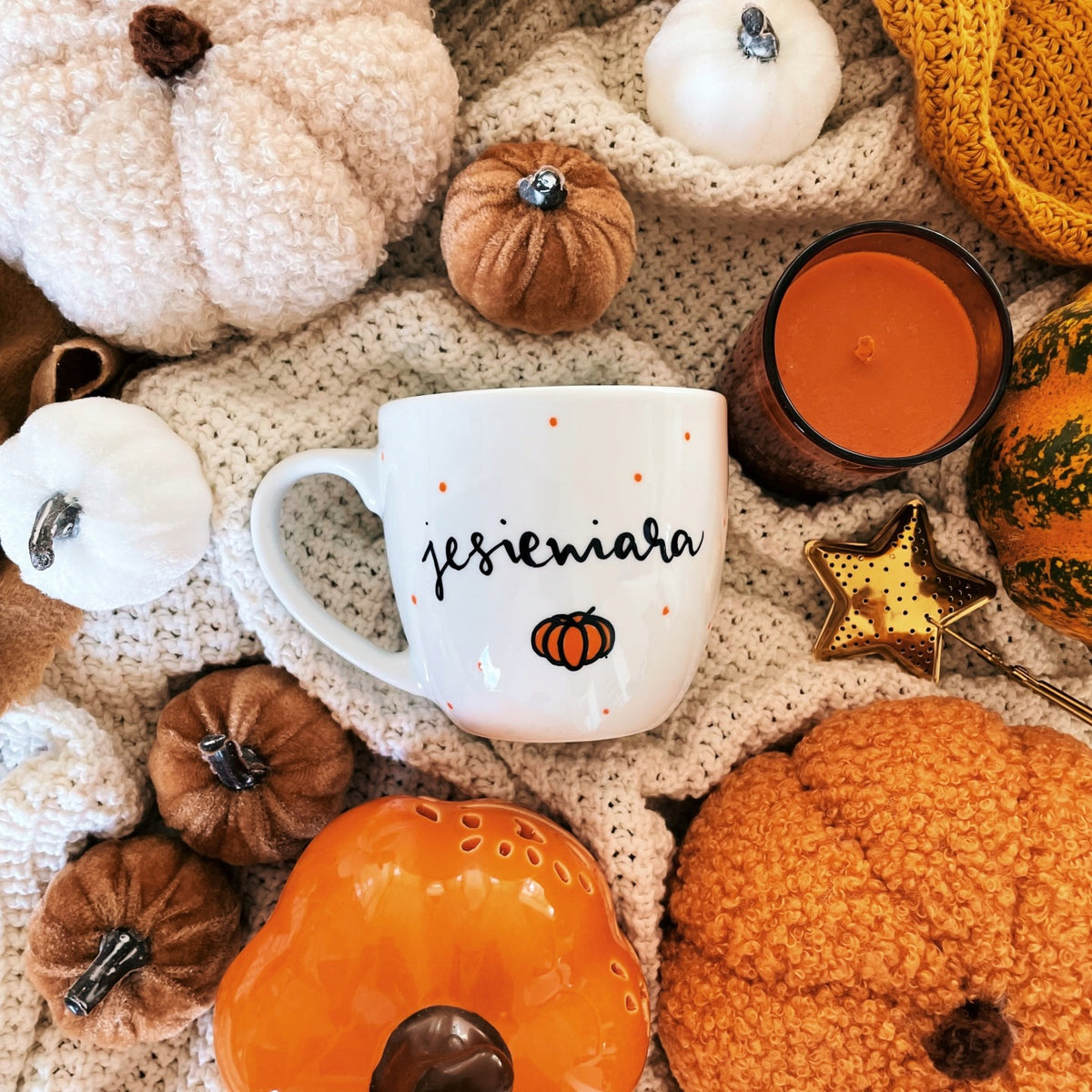 Jesieniara jesienny kubek dynia ręcznie malowany 350ml my mug company porcelanowy do kawy i herbaty, naczynie na napoje