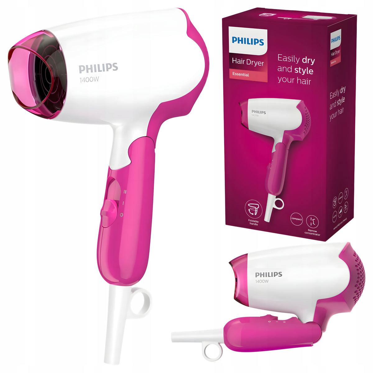 Philips 1400W DryCare Essential - Suszarka do włosów turystyczna