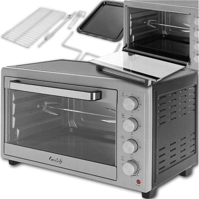 Piekarnik elektryczny 45l rożno + termoobieg+grill wolnostojący przenośny 45 l 1800 w srebrny/szary