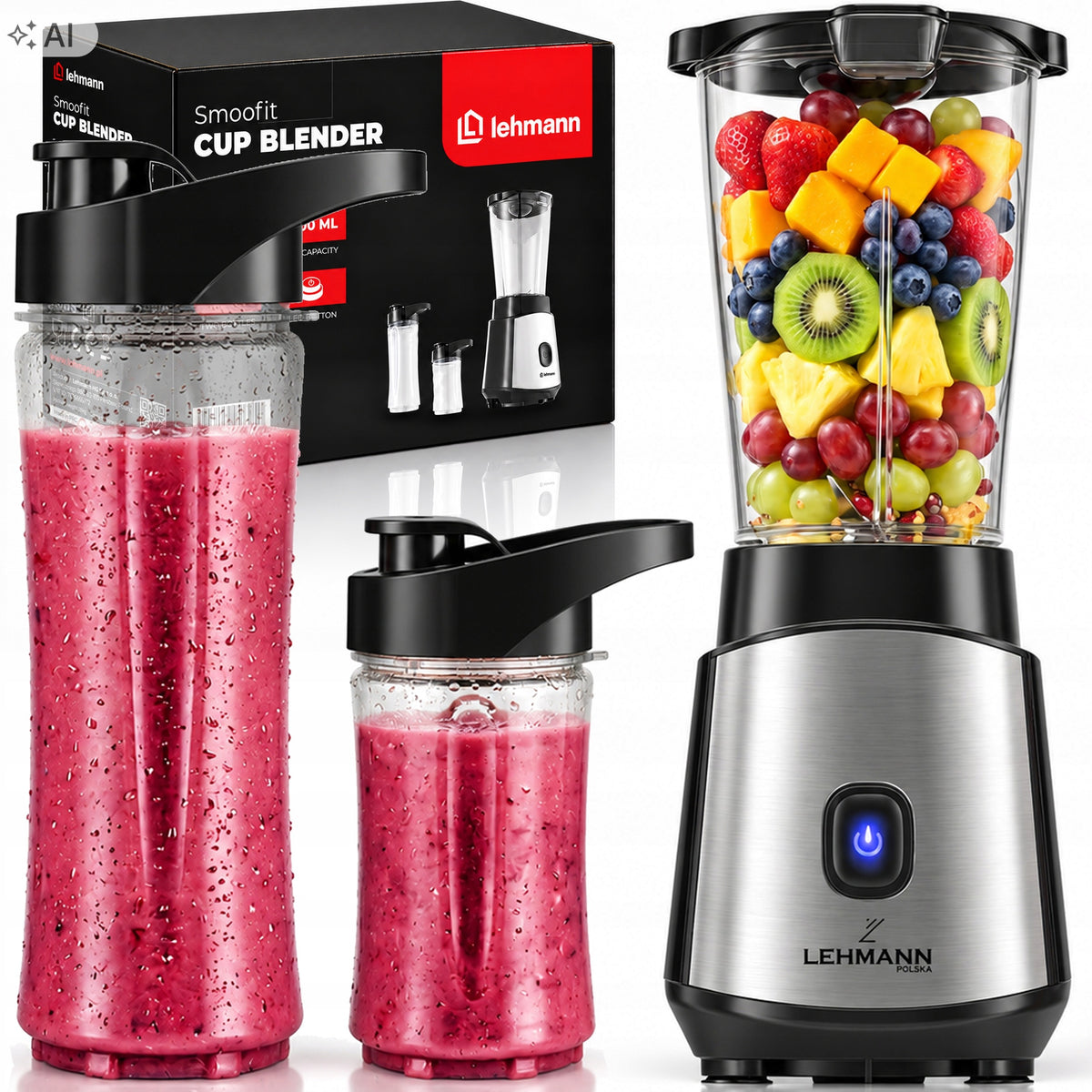 Blender kielichowy do smoothie koktajli 1200W miksuje kruszy LÓD 2x bidony
