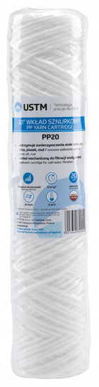 FILTR DO WODY WKŁAD SZNURKOWY 10" FILTRACJA 20 MIKRON PP20M 10 SZTUK USTM