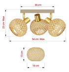 Lampa Sufitowa Żyrandol Rattan Beżowa Boho 3xE27 Regulowana Okrągła Salon do jadalni sypialni kuchni, oprawa wisząca