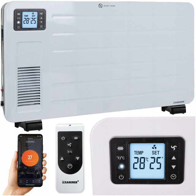 Grzejnik Elektryczny Konwektorowy kaminer 2300W Energooszczędny WiFi Pilot 70 mm 43 mm grzewcza biały
