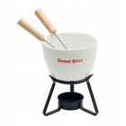 Zestaw do fondue 240 ml ceramiczne naczynie do czekolady i sera, dla dwojga, białe z czarnymi elementami
