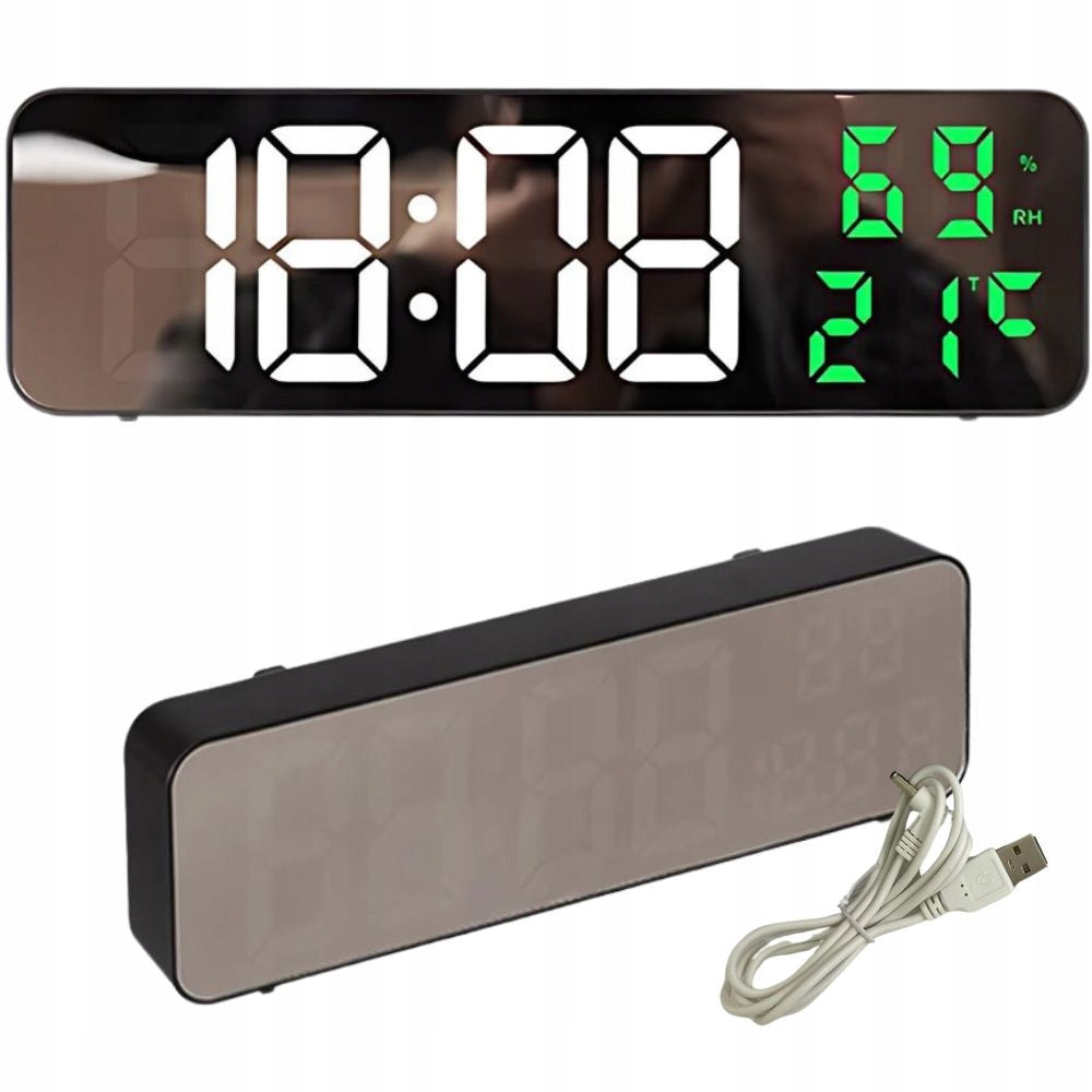 Zegar elektroniczy cyfrowy LED budzik termometr lustro stojący USB baterie czasomierz z alarmem i pomiarem temperatury