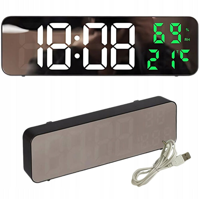Zegar elektroniczy cyfrowy LED budzik termometr lustro stojący USB baterie czasomierz z alarmem i pomiarem temperatury