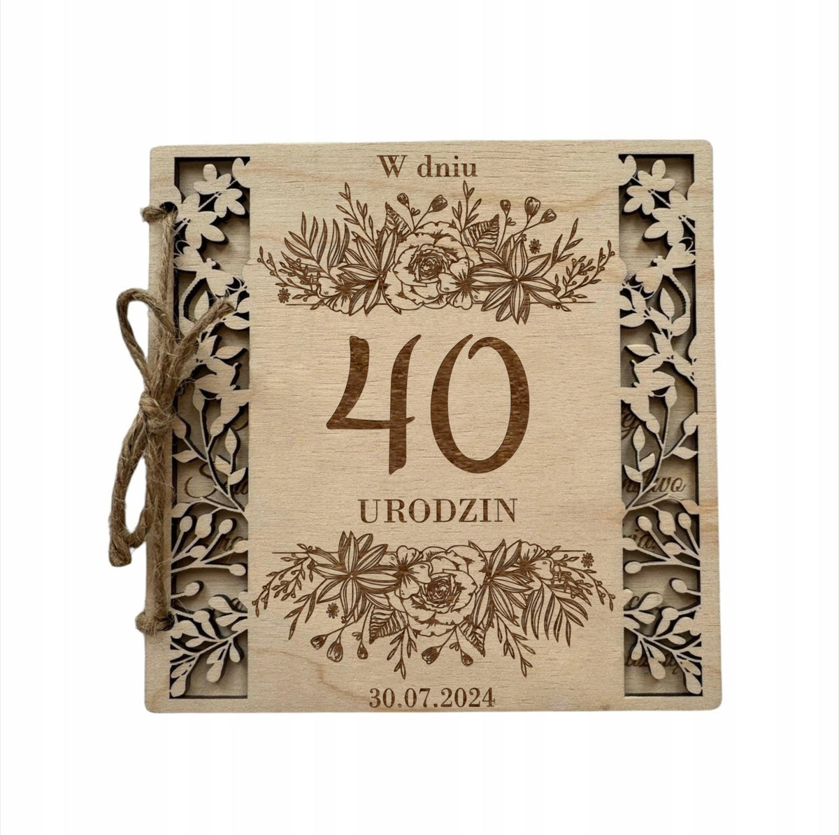 Kartka urodzinowa na urodziny 18 30 40 50 60 drewno prezent personalizacja życzenia z kopertą, 14x14 cm, zawiera treść