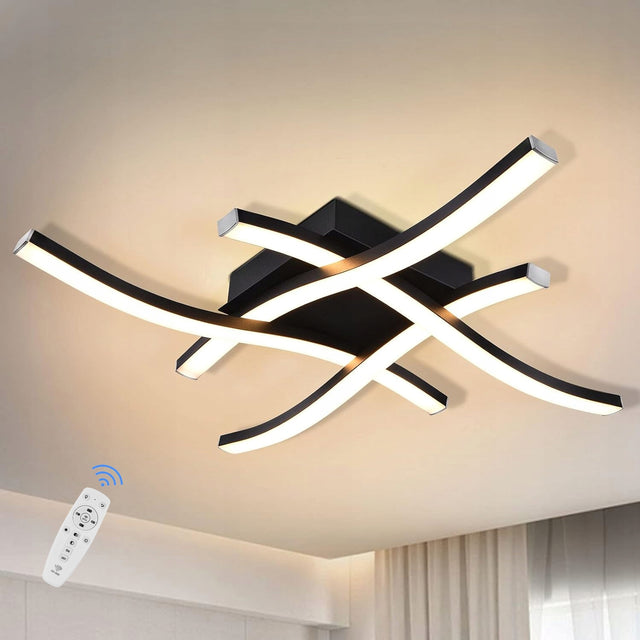 Lampa sufitowa LED nowoczesny żyrandol ściemnialny z pilotem 64W do salonu, kuchni, jadalni, sypialni i biura, czarna, 4 punkty światła, szerokość 48