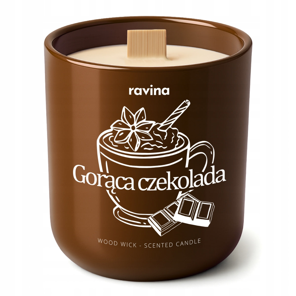 Gorąca Czekolada świeca świeczka zapachowa w szkle świąteczna czekoladowa z drewnianym knotem, do 50 h palenia