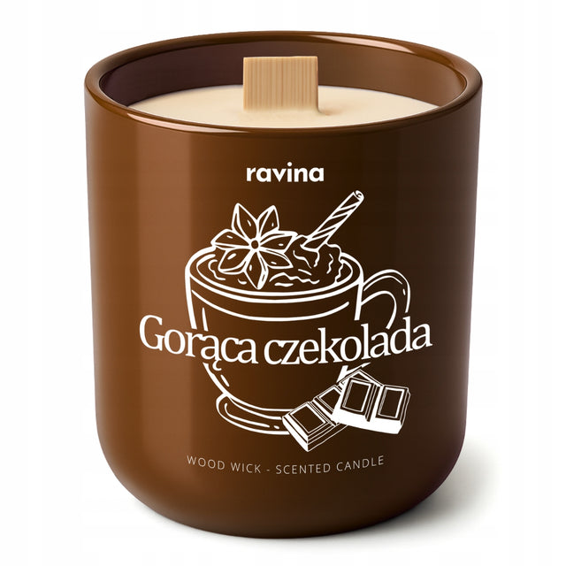 Gorąca Czekolada świeca świeczka zapachowa w szkle świąteczna czekoladowa z drewnianym knotem, do 50 h palenia