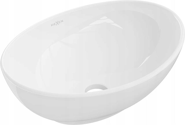 Umywalka nablatowa owalna 40x33 Mexen Elza ceramiczna biała misa do łazienki bez otworu na baterię