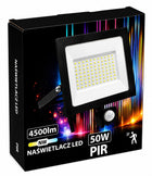 Naświetlacz LED 50W Halogen z czujnik ruchu Zmierzchu 4500lm 4000K Czujka lampa zewnętrzna IP44, reflektor do ogrodu