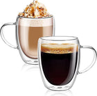 6x SZKLANKI TERMICZNE DO KAWY LATTE DRINKÓW 350ml Z UCHEM ATESTOWANE podwójna ścianka, do herbaty i espresso, bezbarwne