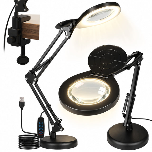 Lampka LED Kosmetyczna Lupa Szkło Powiększające na Biurko do paznokci do manicure, gabinetu kosmetycznego, czarna, E27, zasilanie sieciowe, 60 cm