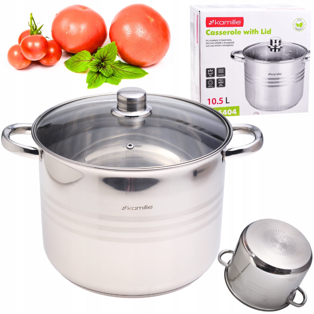 Garnek wysoki z pokrywką gastronomiczny stalowy 10,5 L indukcja kamille naczynie do gotowania, średnica 26 cm, bez