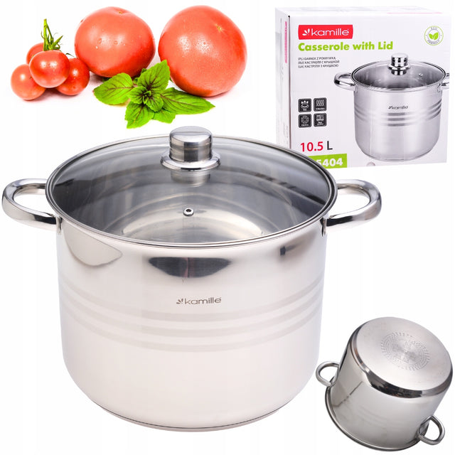 Garnek wysoki z pokrywką gastronomiczny stalowy 10,5 L indukcja kamille naczynie do gotowania, średnica 26 cm, bez powłoki