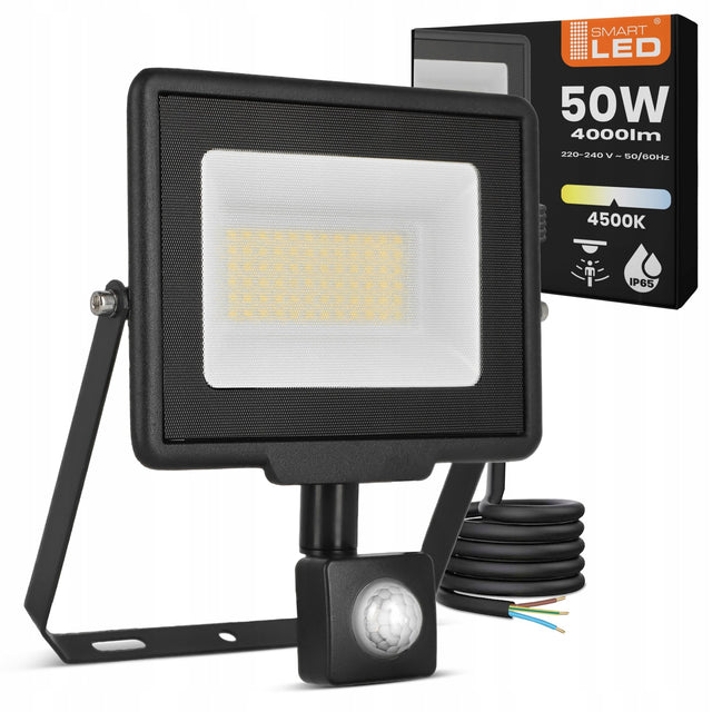 Naświetlacz LED slim 50W Halogen z czujnik ruchu Zmierzchu Reflektor IP65 lampa zewnętrzna, oświetlenie podjazdu, 4000 lm, neutralna barwa 4500 K