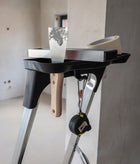 Drabina aluminiowa domowa PRO jednostronna 5 stopniowa z półką 150 kg podest 97 cm, wysokość robocza 2,97 m, do prac