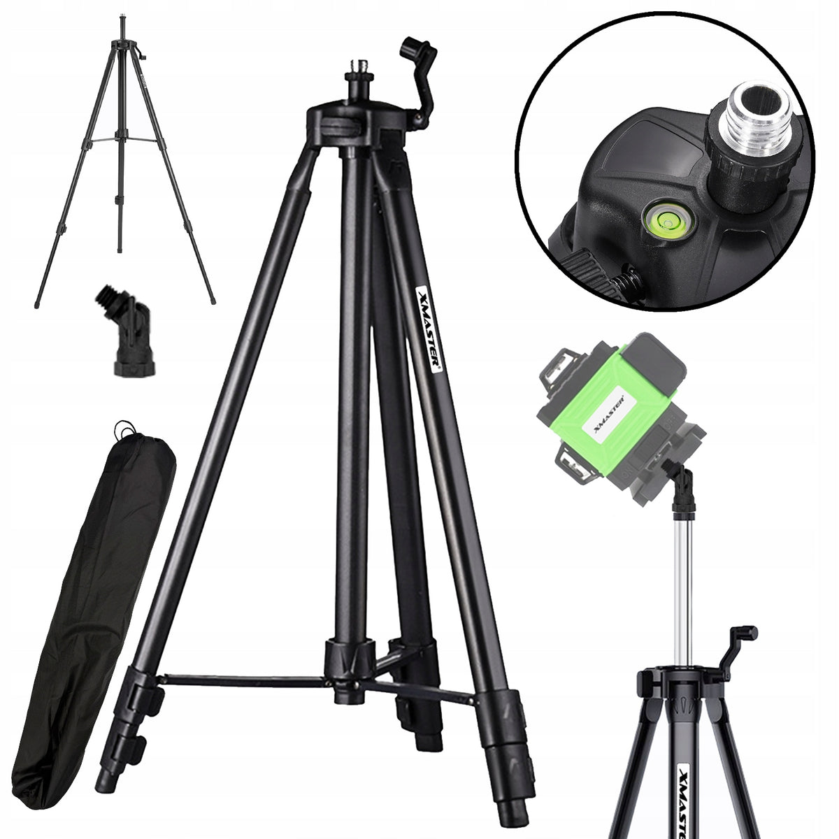 Statyw trójnóg do lasera krzyżowego poziomicy tripod libella+adapter 160cm do niwelatora, teleskopowy, gwint 5/8 cala