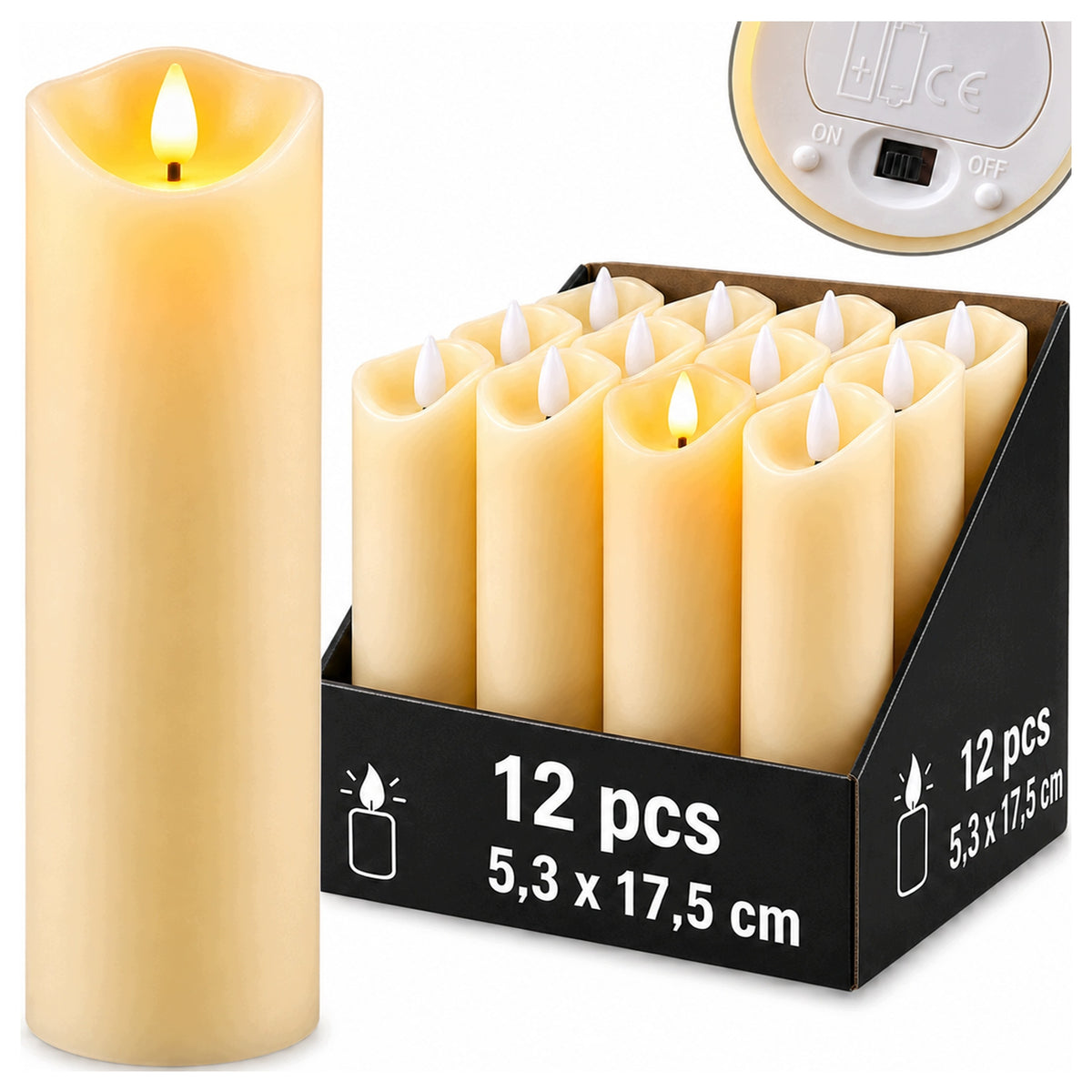 12x wkład do zniczy na baterie świeczka elektryczna efekt płomienia 17,5cm lampka nagrobna LED, oświetlenie cmentarne