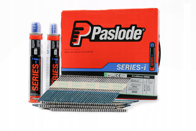 Oryginalne gwoździe paslode 3,1x90mm pierścieniowe i 2 gazy SERIES-i zestaw łączniki do drewna, do prac konstrukcyjnych, do gwoździarki